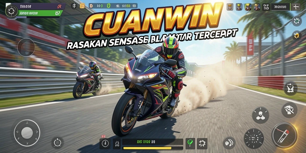 Screenshot gameplay CUANWIN menampilkan balapan motor yang mendebarkan.