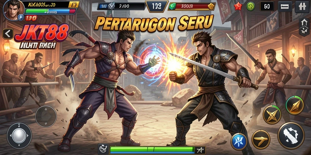 Screenshot JKT88 menunjukkan pertarungan sengit antara dua karakter.