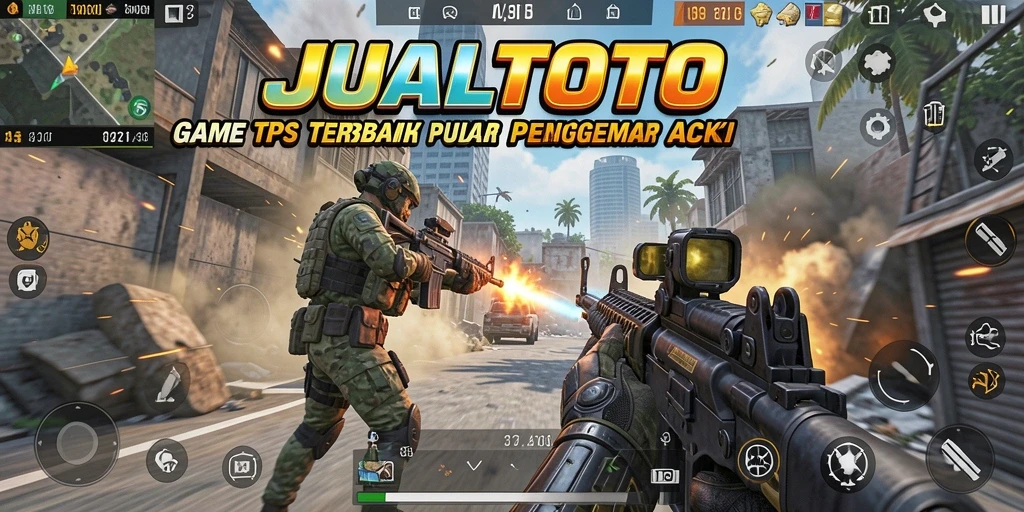 Tangkapan layar utama JUALTOTO menampilkan aksi tembak-menembak yang mendebarkan.